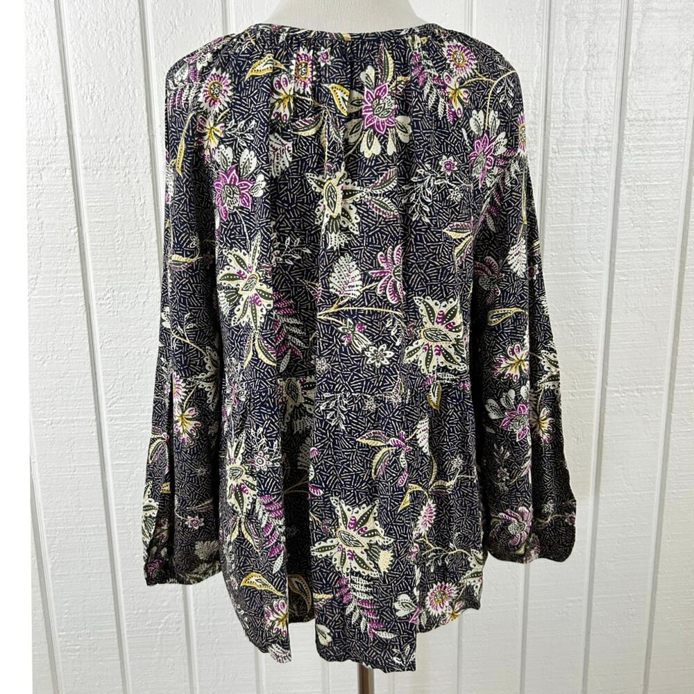 Old Navy Floral Boho Peasant Top Large Purple Long Sleeve Tunic Blouse - Picture 6 of 8